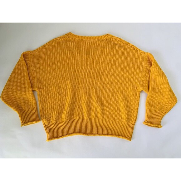 Chunky Knit Sweater Women S Mustard Yellow Oversized Balloon Sleeve VNeck Warm - Picture 2 of 6